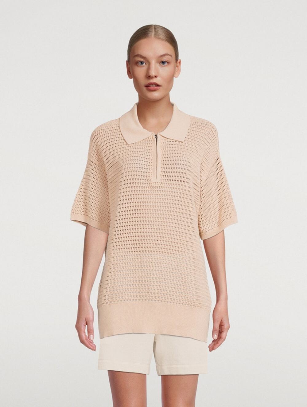 Varley Womens Medium Clayton Knit Polo Shirt Cotton Minimalist Contemporary